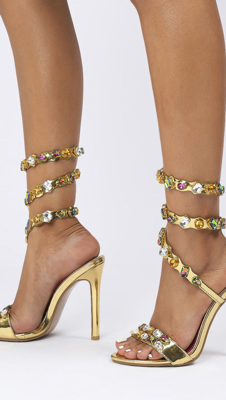 Laura Diamond Stiletto-Sandalen mit Knöchelriemen - Gold