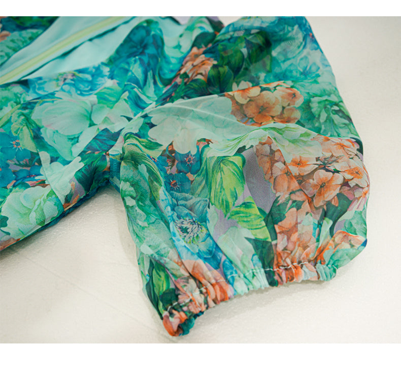 TEAL FLORAL MAXI DRESS WITH PUFF SLEEVES AND V - NECK