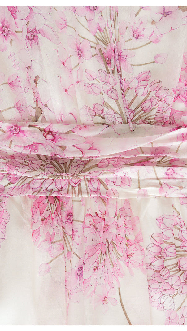 AIIZIE PINK FLORAL CHIFFON MAXI DRESS WITH SHEER SLEEVES - product image