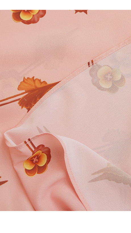 PINK ONE - SHOULDER FLORAL PRINT MIDI DRESS WITH BOW DETAIL