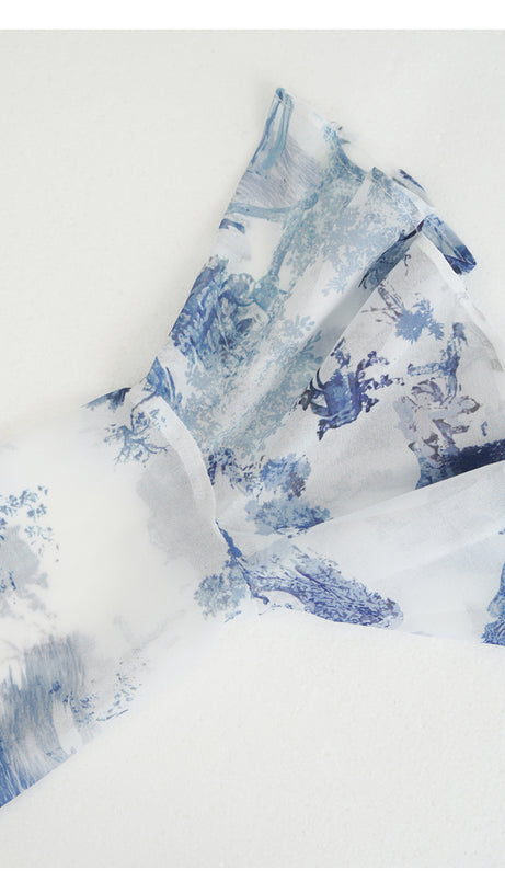 BLUE WATERCOLOR FLORAL CHIFFON  MAXI DRESS