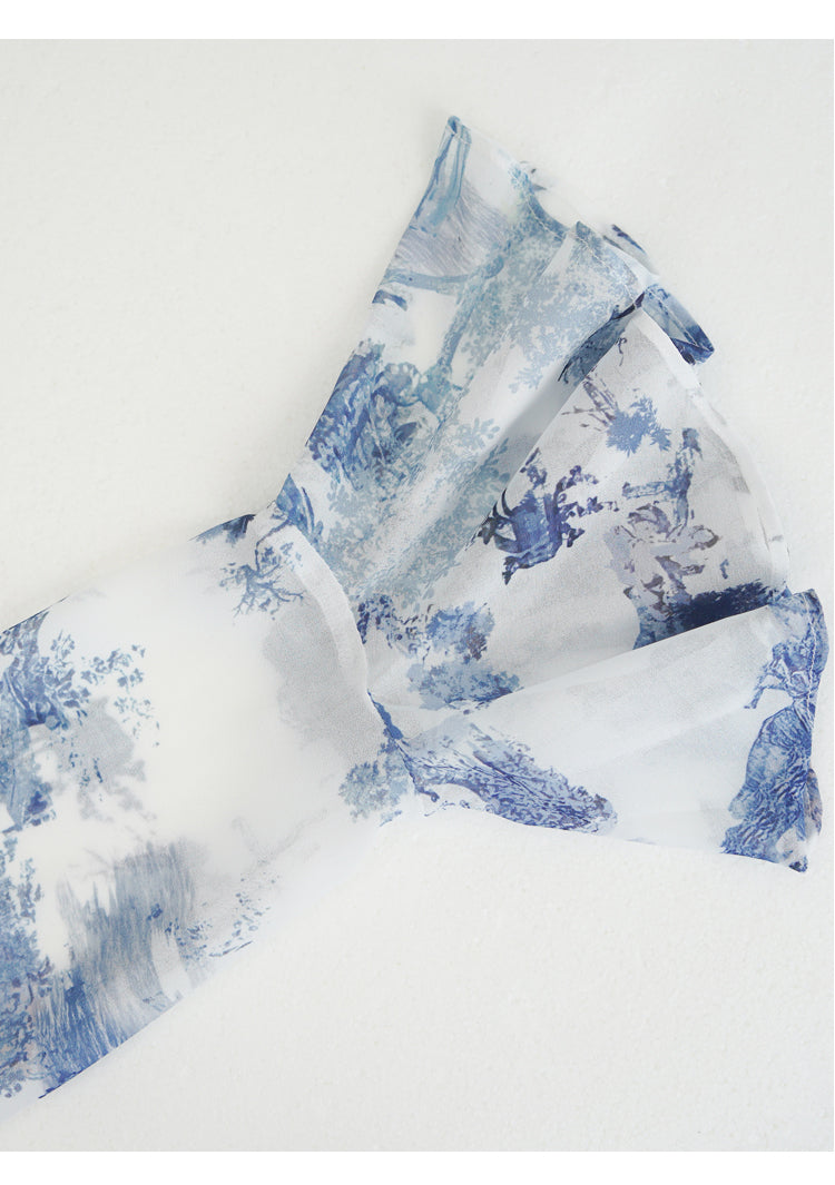 AIIZIE BLUE WATERCOLOR FLORAL CHIFFON MAXI DRESS - product image
