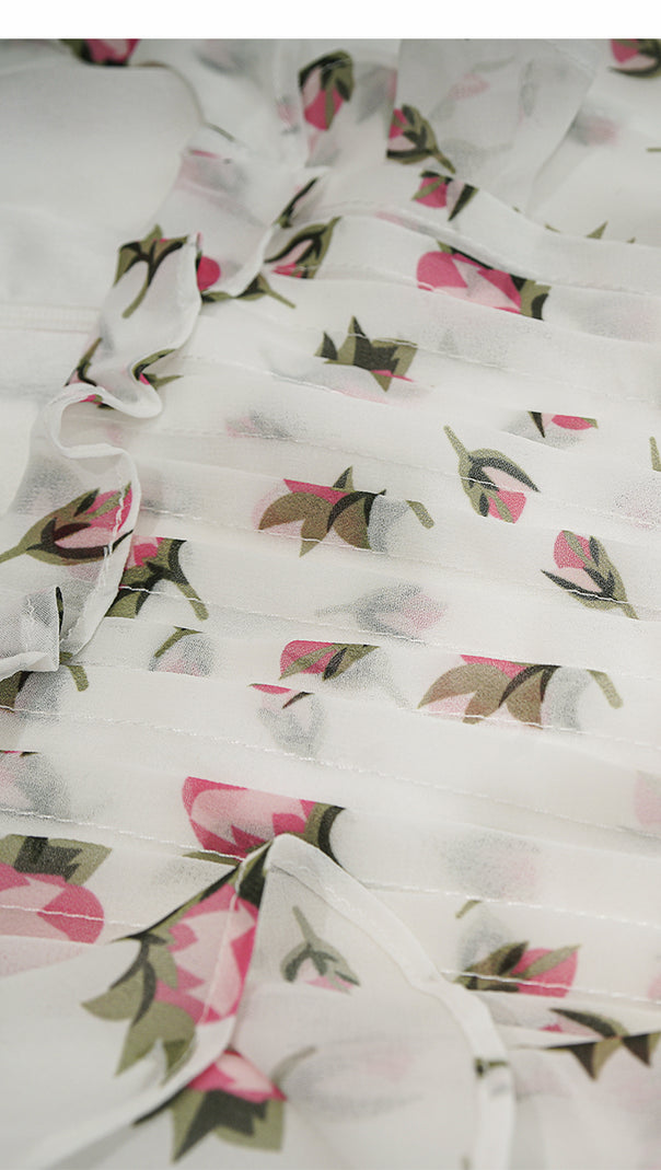AIIZIE WHITE FLORAL RUFFLED MAXI DRESS WITH SQUARE NECKLINE - product image