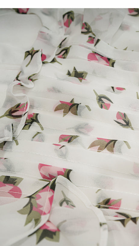 WHITE FLORAL RUFFLED MAXI DRESS WITH SQUARE NECKLINE