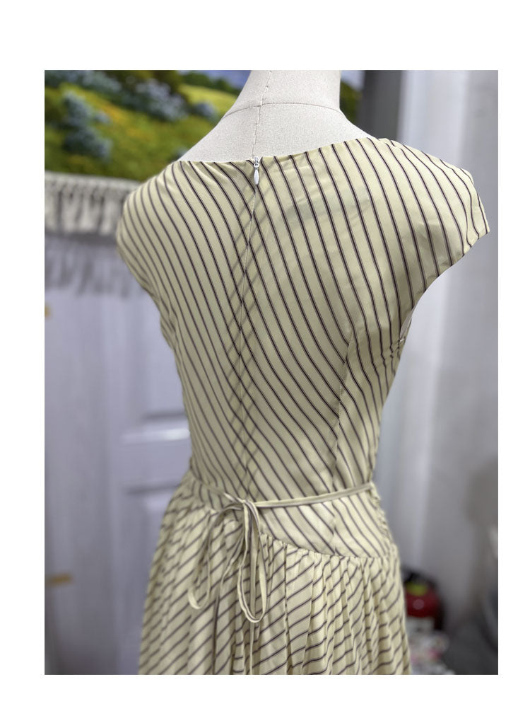 AIIZIE APRICOT STRIPED SLIT - NECK CHIFFON MIDI DRESS - product image