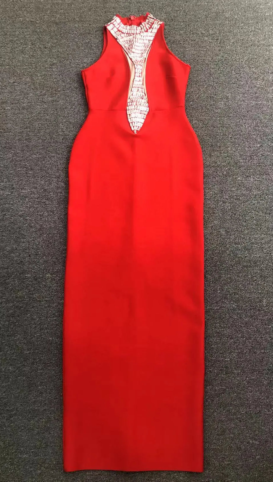 RHINESTONE BANDAGE MAXI DRESS IN RED