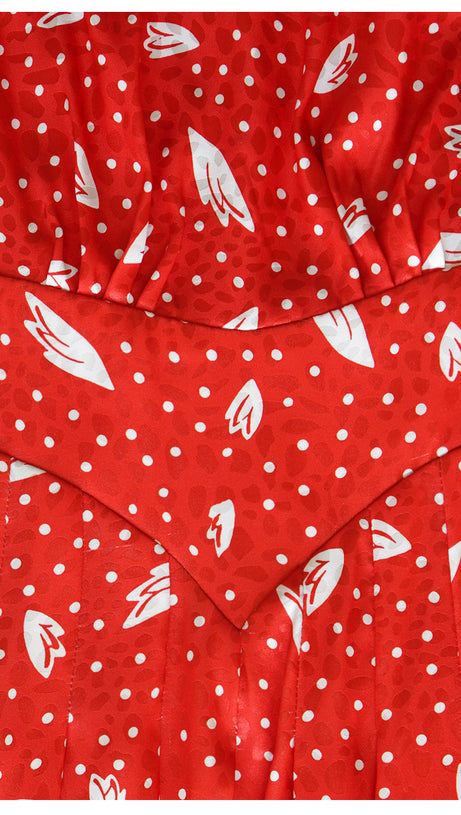 RED FLORAL AND POLKA DOT MAXI DRESS WITH LONG SLEEVES