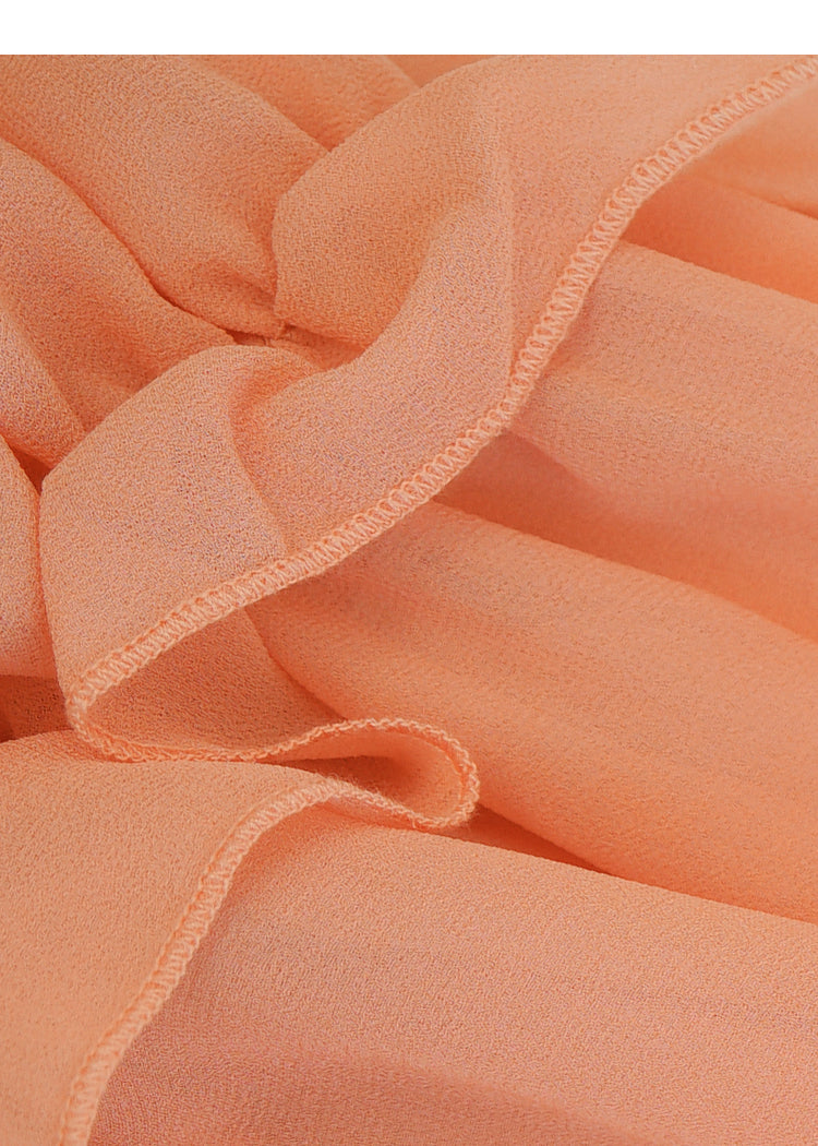 AIIZIE PEACH RUFFLED MAXI DRESS WITH V - NECK AND SHEER SLEEVES - product image
