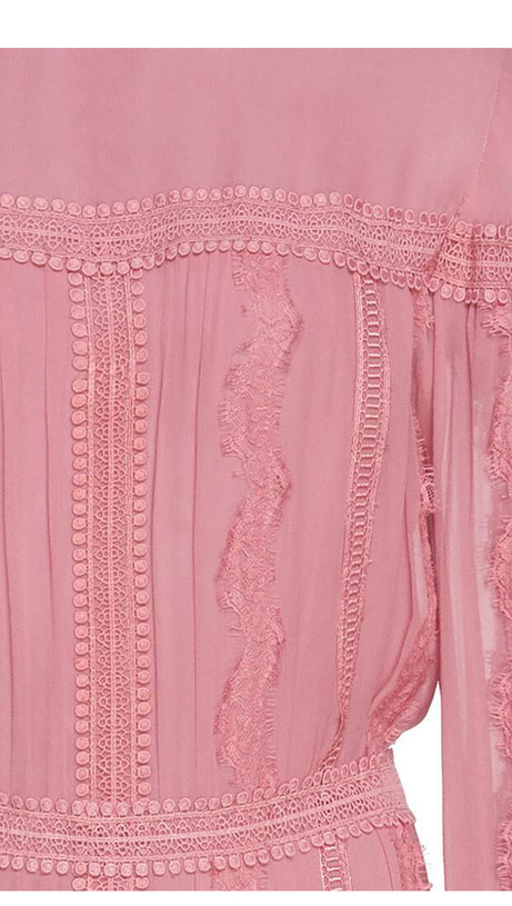 ELEGANT PINK CHIFFON MAXI DRESS WITH LACE DETAILING