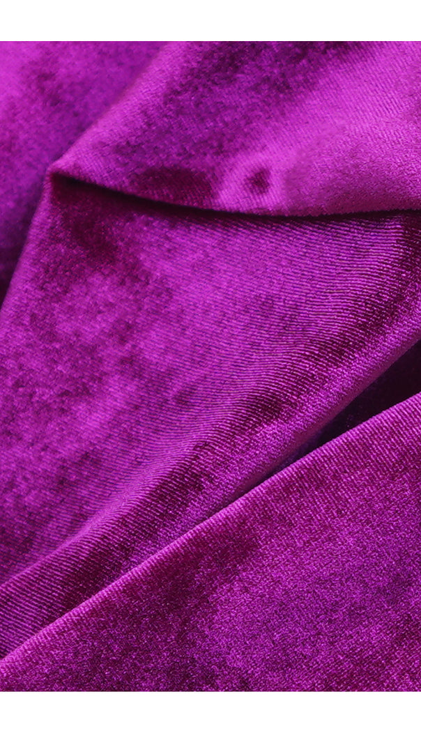 AIIZIE PURPLE VELVET RUFFLE TRIM MAXI DRESS WITH HALF - SLEEVES - product image