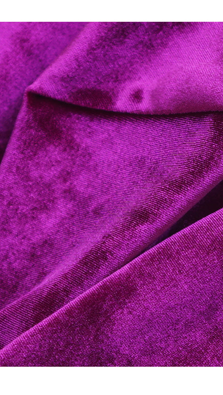 PURPLE VELVET RUFFLE TRIM MAXI DRESS WITH HALF - SLEEVES