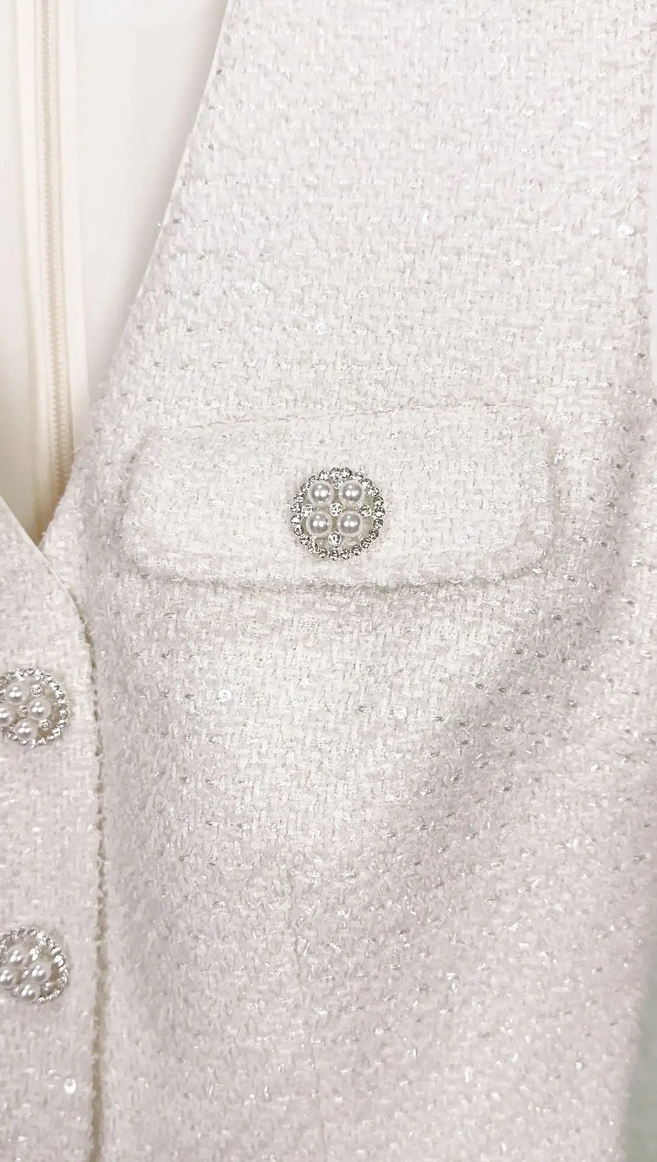 CREAM TINSEL BOUCLE BUTTONED MINI DRESS