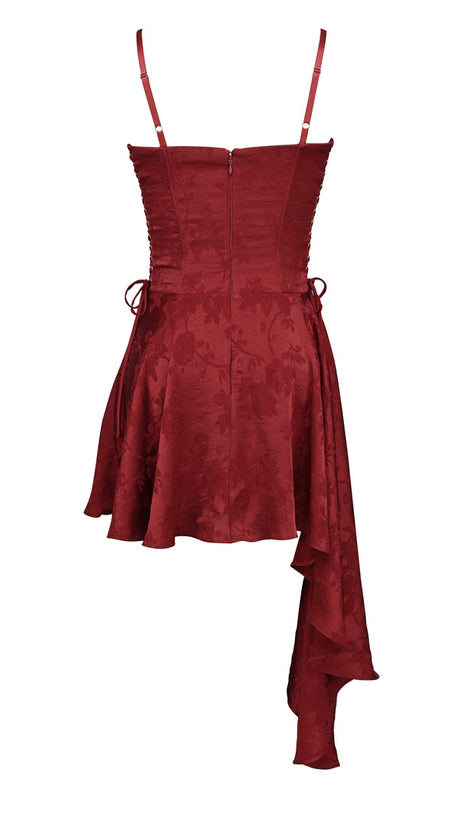 Lola Wine – Drapiertes Minikleid aus Jacquard-Satin [Vorbestellung]