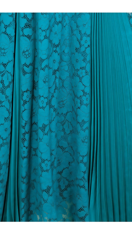 ABITO LUNGO IN PIZZO OTTANIO CON CINTURA E COLLETTO