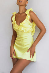 YELLOW BUTTERCUP SATIN RUFFLE MINI DRESS