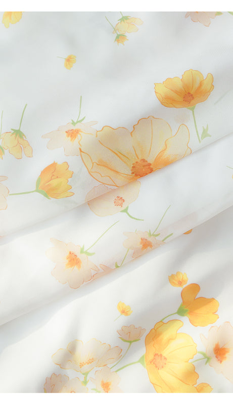 YELLOW FLORAL PRINT WRAP V - NECK MAXI DRESS WITH BELL SLEEVES