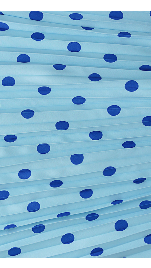 AIIZIE LIGHT BLUE POLKA DOT WRAP DRESS WITH PLEATED SKIRT - product image