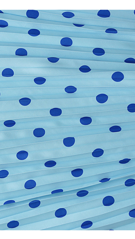 LIGHT BLUE POLKA DOT WRAP DRESS WITH PLEATED SKIRT