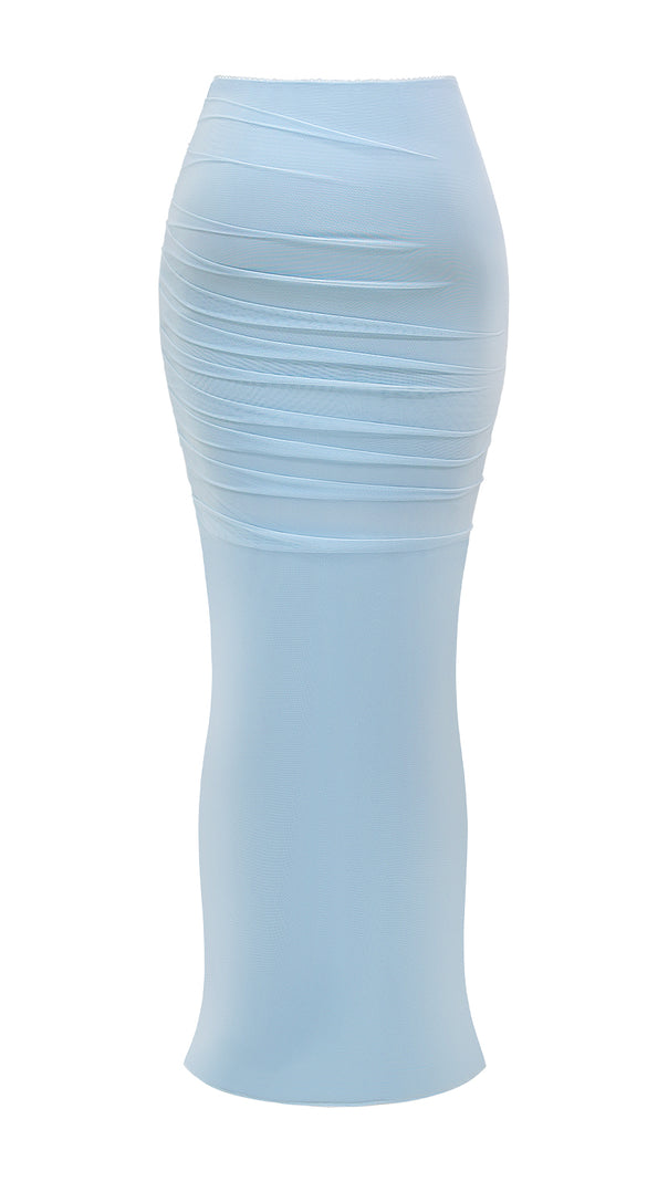 Blaues JoJo-Zweiteiler-Set, figurbetontes Kleid mit Schal