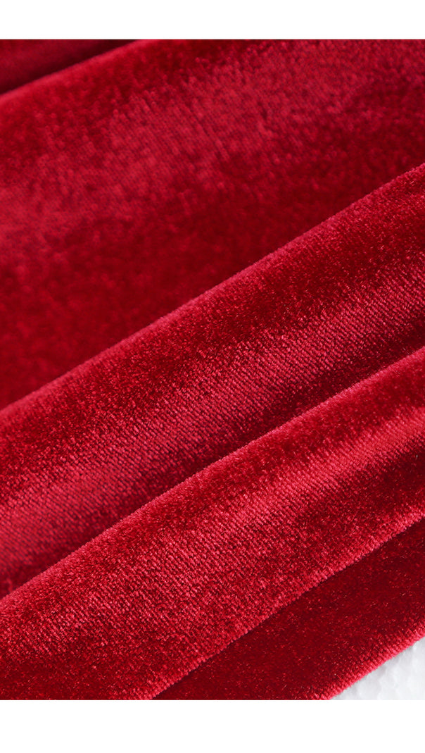 AIIZIE RED VELVET MOCK NECK MAXI DRESS WITH BELT - product image