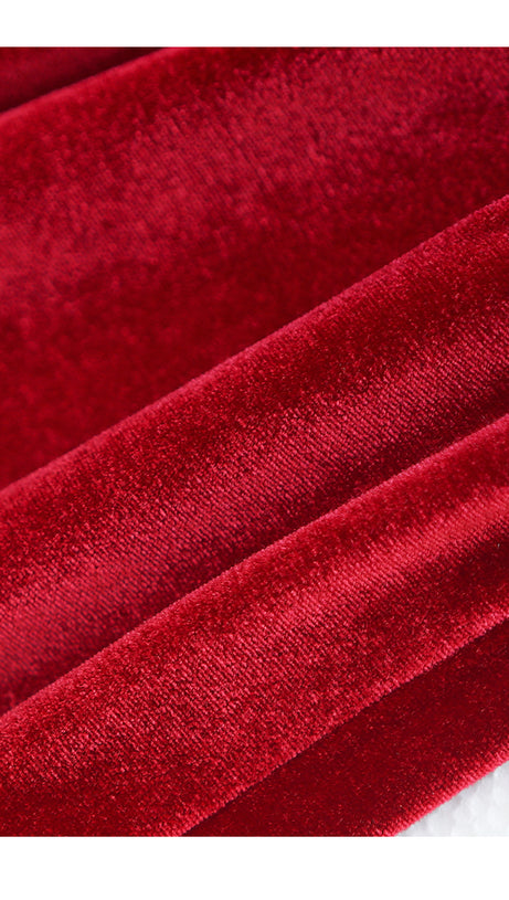 RED VELVET MOCK NECK MAXI DRESS WITH BELT