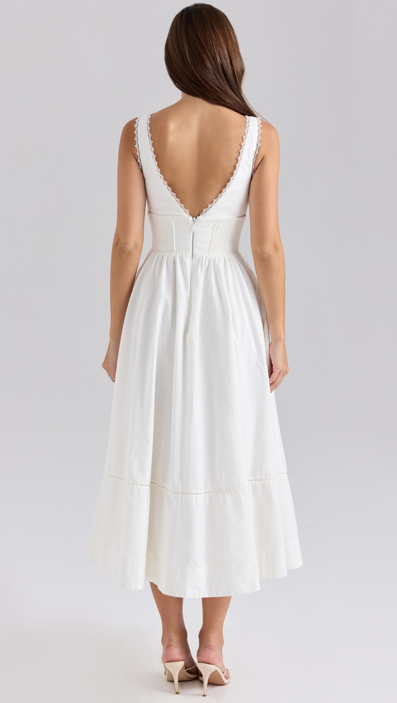 MIDI-SOMMERKLEID AUS STRETCH-BAUMWOLLE MIT V-AUSSCHNITT IN WEISS 