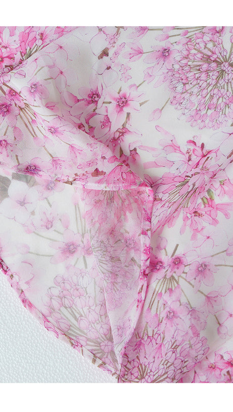 PINK FLORAL CHIFFON CAPE - SLEEVE MAXI DRESS