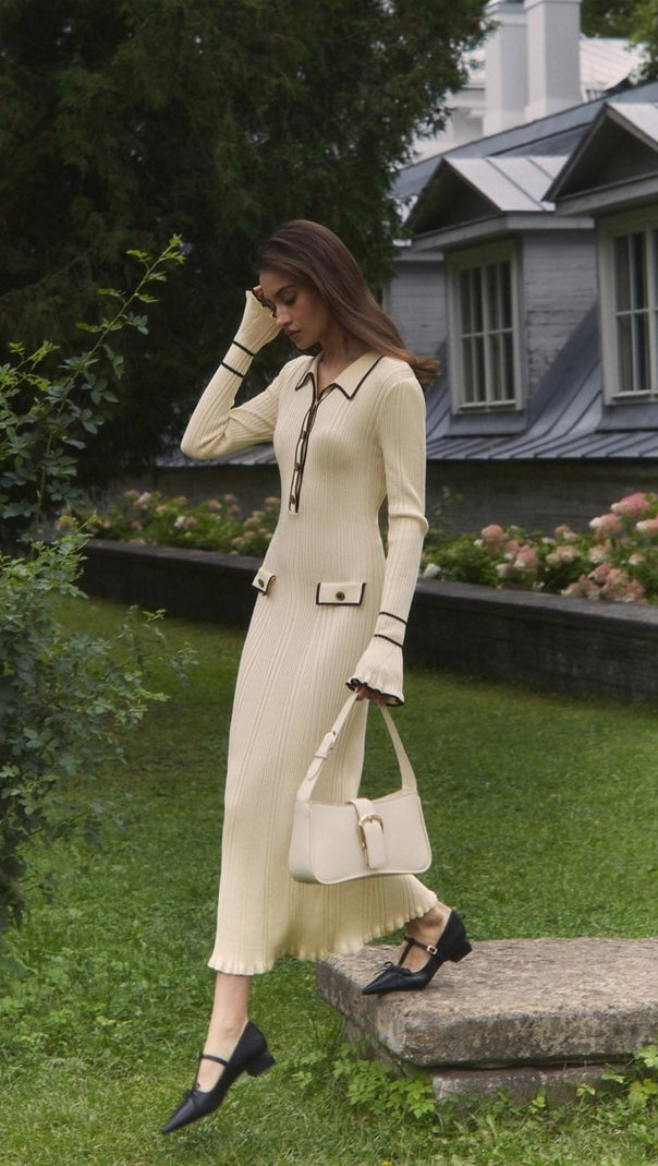AIIZIE BEVERLY KNIT BODYCON MIDI DRESS IN WHITE - product image