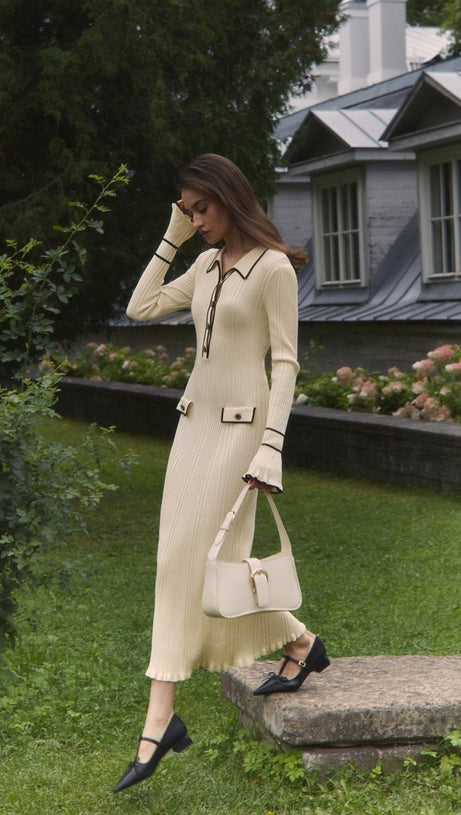 BEVERLY KNIT BODYCON MIDI DRESS IN WHITE