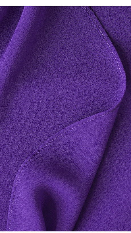 PURPLE CHIFFON LONG DRESS WITH SHEER SLEEVES AND WAIST PLEATS