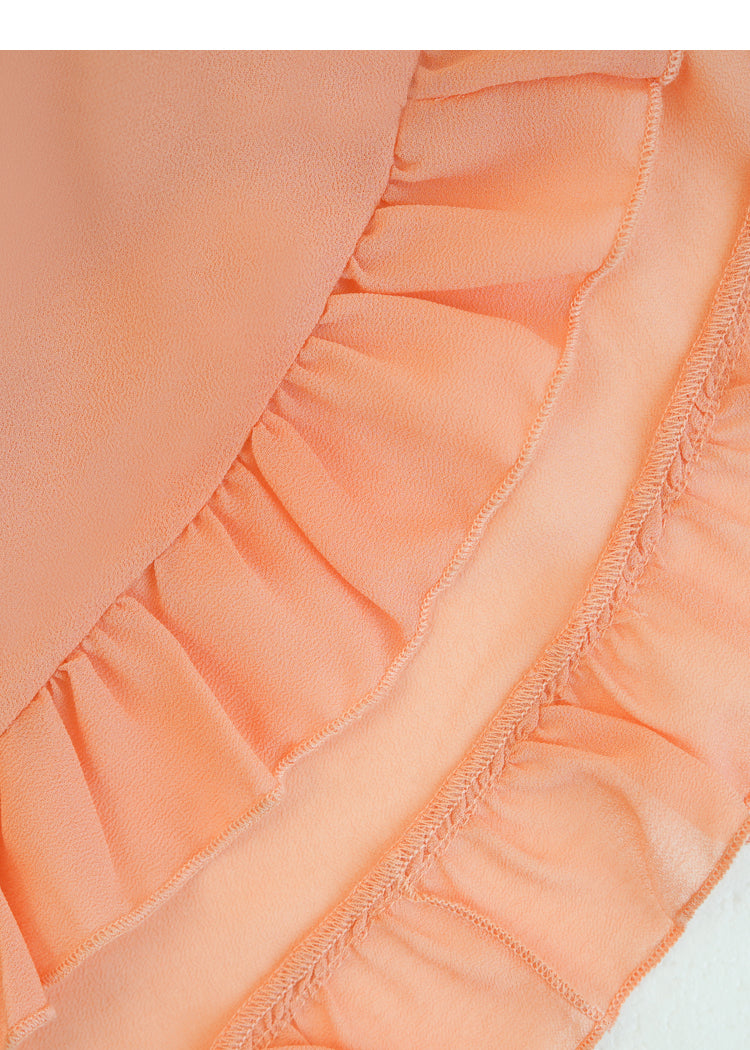 AIIZIE PEACH RUFFLED MAXI DRESS WITH V - NECK AND SHEER SLEEVES - product image