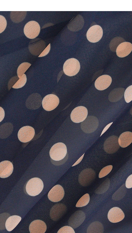 ELEGANT POLKA DOT MIDI DRESS WITH TIE NECKLINE AND BELT