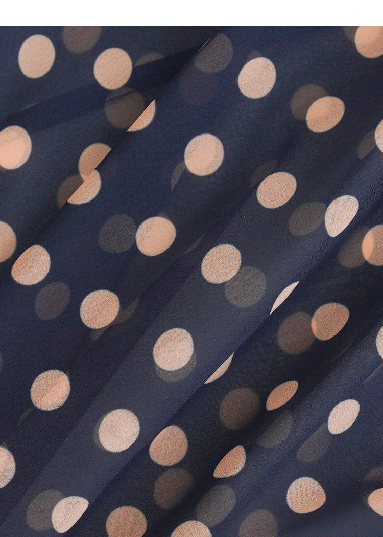 AIIZIE ELEGANT POLKA DOT MIDI DRESS WITH TIE NECKLINE AND BELT - product image