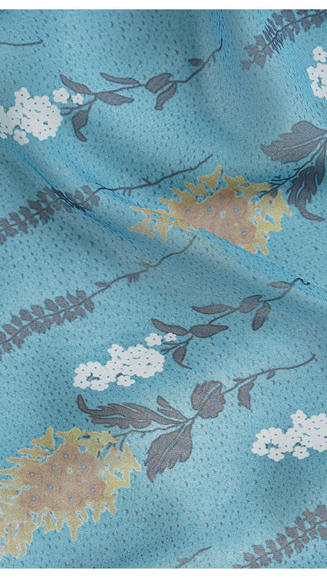 BLUE FLORAL CHIFFON MAXI DRESS WITH TIE - NECK AND BELT