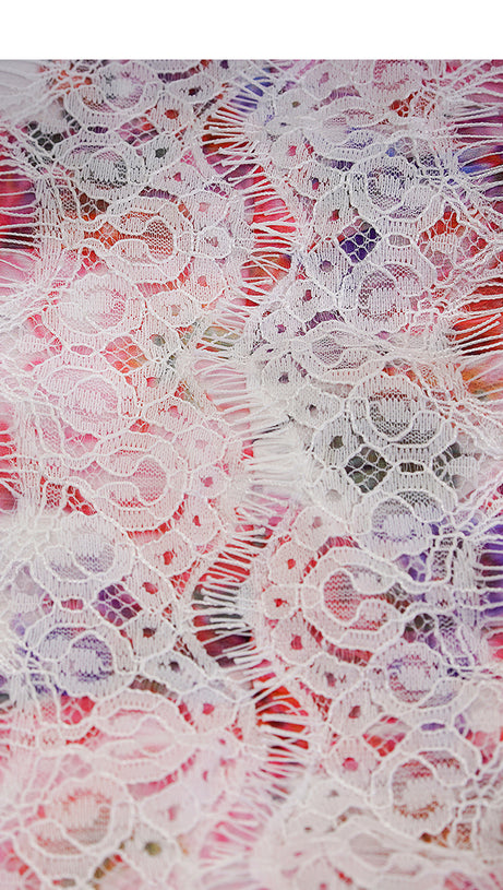 FLORAL CHIFFON MAXI DRESS WITH LACE WAIST AND LONG SLEEVES