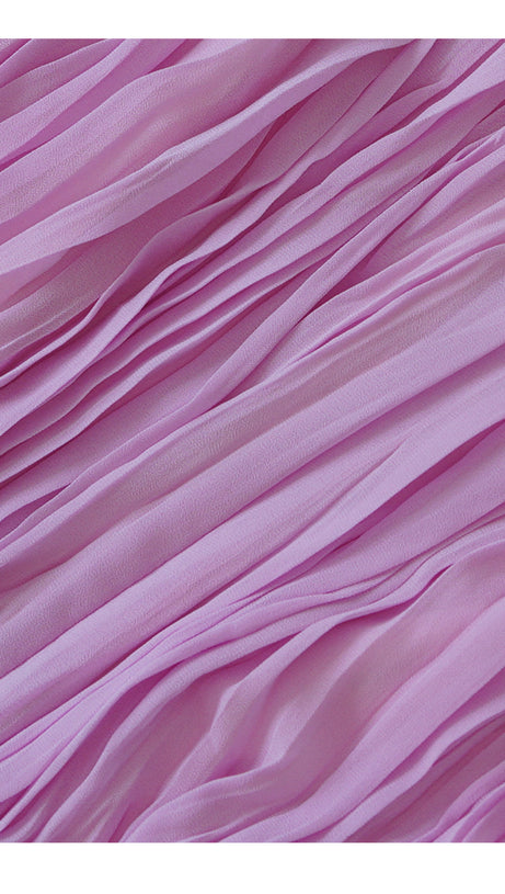 ELEGANT LILAC MAXI DRESS WITH BOW BELT AND PLEATED BODICE