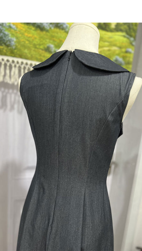 GREY SLEEVELESS BELTED MIDI DRESS