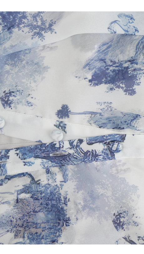 BLUE WATERCOLOR FLORAL CHIFFON  MAXI DRESS