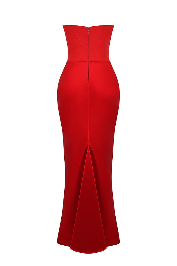trägerloses Korsett-Maxikleid aus rotem Samt