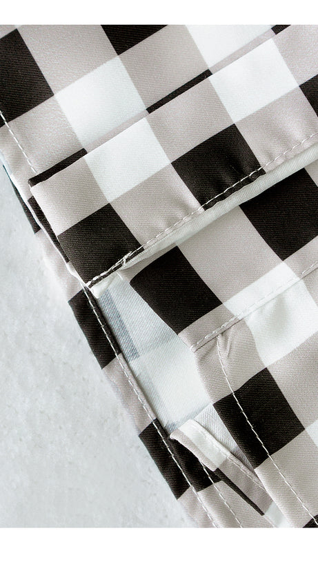 BLACK AND WHITE CHECKERED SHIRT DRESS WITH BELT