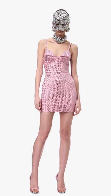 BROOK CRYSTAL-EMBELLISHED SLEEVELESS MINI DRESS IN ROSE PINK
