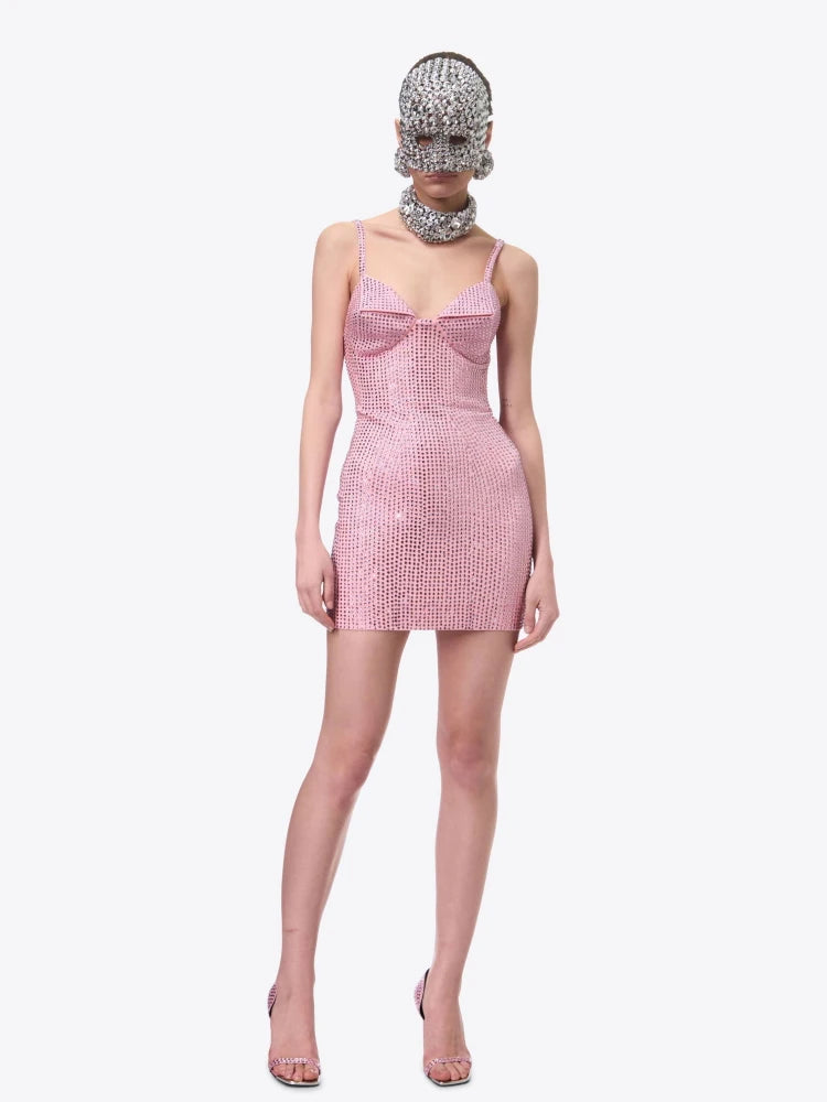 AIIZIE BROOK CRYSTAL-EMBELLISHED SLEEVELESS MINI DRESS IN ROSE PINK - product image