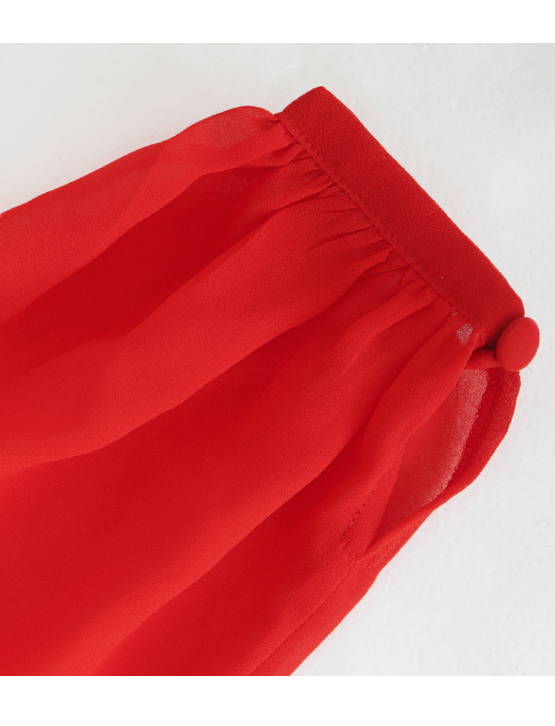 AIIZIE RED CHIFFON MAXI DRESS WITH SHEER SLEEVES AND CUTOUT - product image