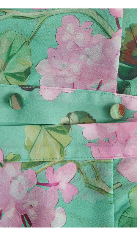 GREEN SHEER FLORAL MAXI DRESS WITH SHIRT COLLAR