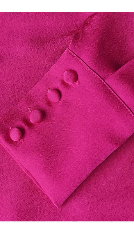 Fuchsiafarbenes Midikleid mit Puffärmeln und Bund 