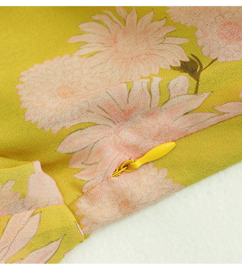AIIZIE YELLOW FLORAL MAXI DRESS WITH FLOWY SLEEVES AND BELTED WAIST - product image
