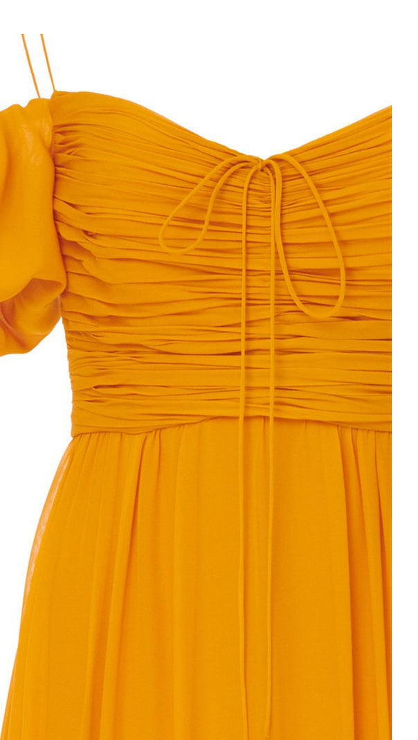 AIIZIE YELLOW OFF SHOULDER CHIFFON MAXI DRESS WITH PUFF SLEEVES - product image