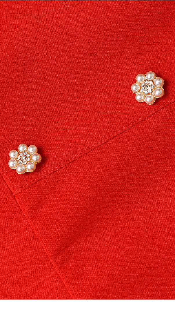 AIIZIE RED MOCK - NECK MIDI DRESS WITH PUFF SLEEVES AND BUTTON DETAIL - product image