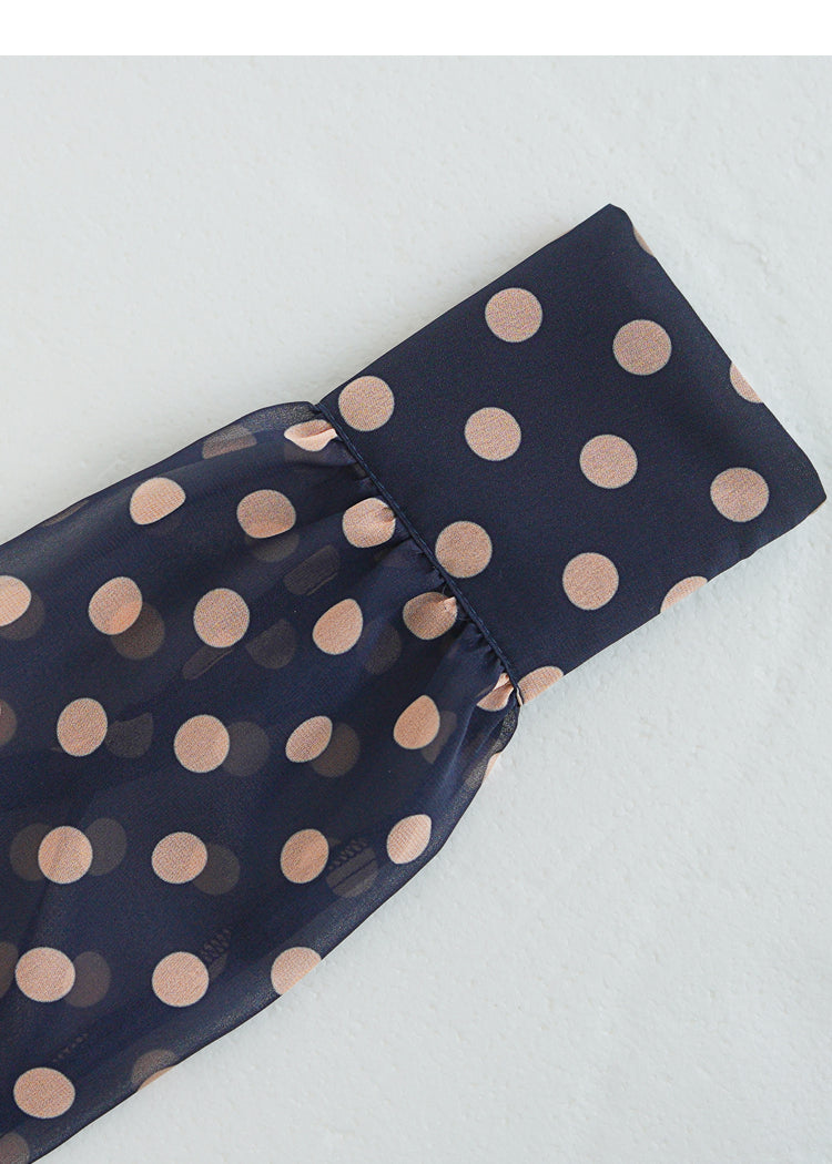 AIIZIE NAVY POLKA DOT TIE NECK MIDI DRESS WITH BELT - product image