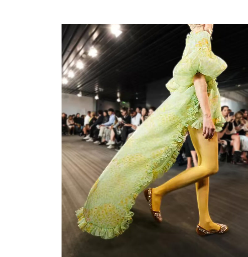 AIIZIE GREEN ELEGANT FLORAL CHIFFON MAXI DRESS WITH RUFFLES AND BELT - product image